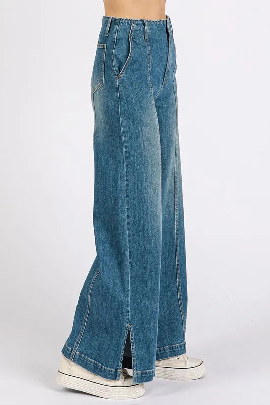 Mittoshop Medium Wash Seam Detail Wide Leg Denim Jeans-Jeans-Trendsi-[option4]-[option5]-[option6]-[option7]-[option8]-Shop-Boutique-Clothing-for-Women-Online