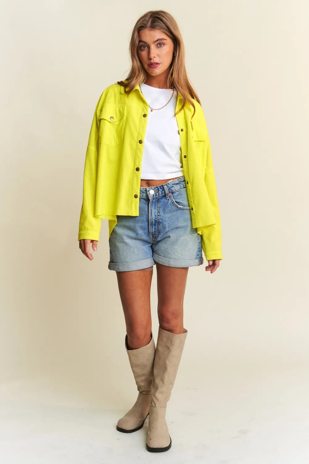 J.NNA Snap Down Long Sleeve High Low Shacket-Jackets-Trendsi-[option4]-[option5]-[option6]-[option7]-[option8]-Shop-Boutique-Clothing-for-Women-Online