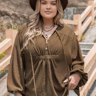 Plus Size Tie Neck Long Sleeve Blouse-Blouses-Trendsi-Coffee Brown-0XL-[option4]-[option5]-[option6]-[option7]-[option8]-Shop-Boutique-Clothing-for-Women-Online