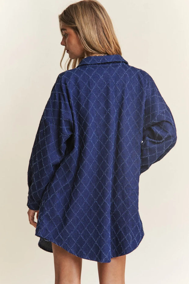 J.NNA Rhombus Stitched Button Up Denim Shacket-Womens Outerwear/Shacket-Trendsi-[option4]-[option5]-[option6]-[option7]-[option8]-Shop-Boutique-Clothing-for-Women-Online