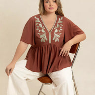 Plus Size Embroidered V-Neck Flutter Sleeve Blouse-Blouses-Trendsi-[option4]-[option5]-[option6]-[option7]-[option8]-Shop-Boutique-Clothing-for-Women-Online
