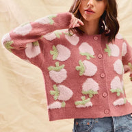SO ME Strawberry Fruit All Over Button Sweater Cardigan-Cardigan-Trendsi-[option4]-[option5]-[option6]-[option7]-[option8]-Shop-Boutique-Clothing-for-Women-Online