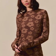 SO ME Stretched Jacquard Casual Tops with Thumb Opening-Blouses-Trendsi-BROWN-S-[option4]-[option5]-[option6]-[option7]-[option8]-Shop-Boutique-Clothing-for-Women-Online