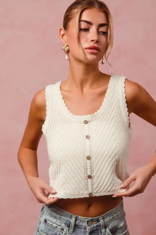 SO ME Chevron Pattern Buttoned Front Lightweight Tank Top-Tank Tops & Camis-Trendsi-[option4]-[option5]-[option6]-[option7]-[option8]-Shop-Boutique-Clothing-for-Women-Online