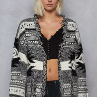 POL Open Front Geometric Print Cardigan with Fringe Detail-Cardigan-Trendsi-BLACK MULTI-S-[option4]-[option5]-[option6]-[option7]-[option8]-Shop-Boutique-Clothing-for-Women-Online