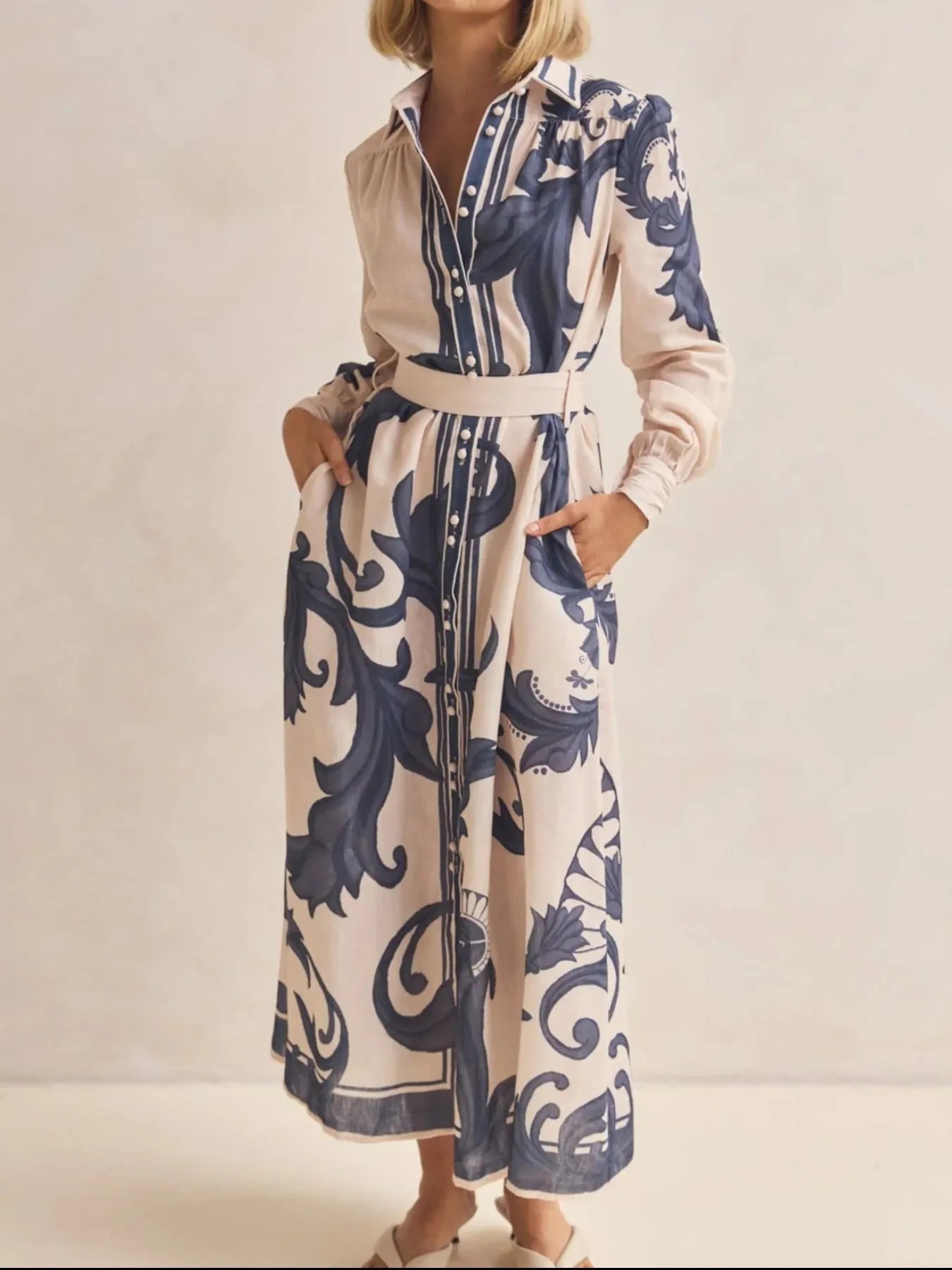 Printed Button Down Belted Shirt Dress-Dresses-Trendsi-Apricot Bottom Black Print-S-[option4]-[option5]-[option6]-[option7]-[option8]-Shop-Boutique-Clothing-for-Women-Online