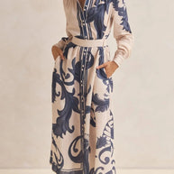 Printed Button Down Belted Shirt Dress-Dresses-Trendsi-Apricot Bottom Black Print-S-[option4]-[option5]-[option6]-[option7]-[option8]-Shop-Boutique-Clothing-for-Women-Online