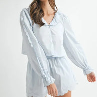 MABLE Long Sleeve Scallop Blouse and Shorts Set-Two Piece Shorts Sets-Trendsi-[option4]-[option5]-[option6]-[option7]-[option8]-Shop-Boutique-Clothing-for-Women-Online