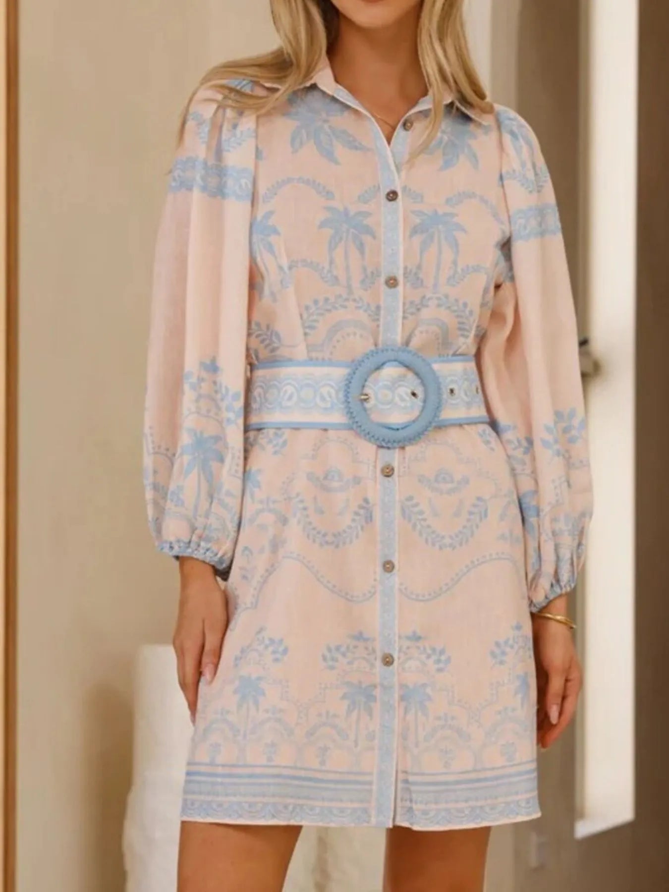 Printed Button Down Shirt Dress with Belt-Dresses-Trendsi-[option4]-[option5]-[option6]-[option7]-[option8]-Shop-Boutique-Clothing-for-Women-Online