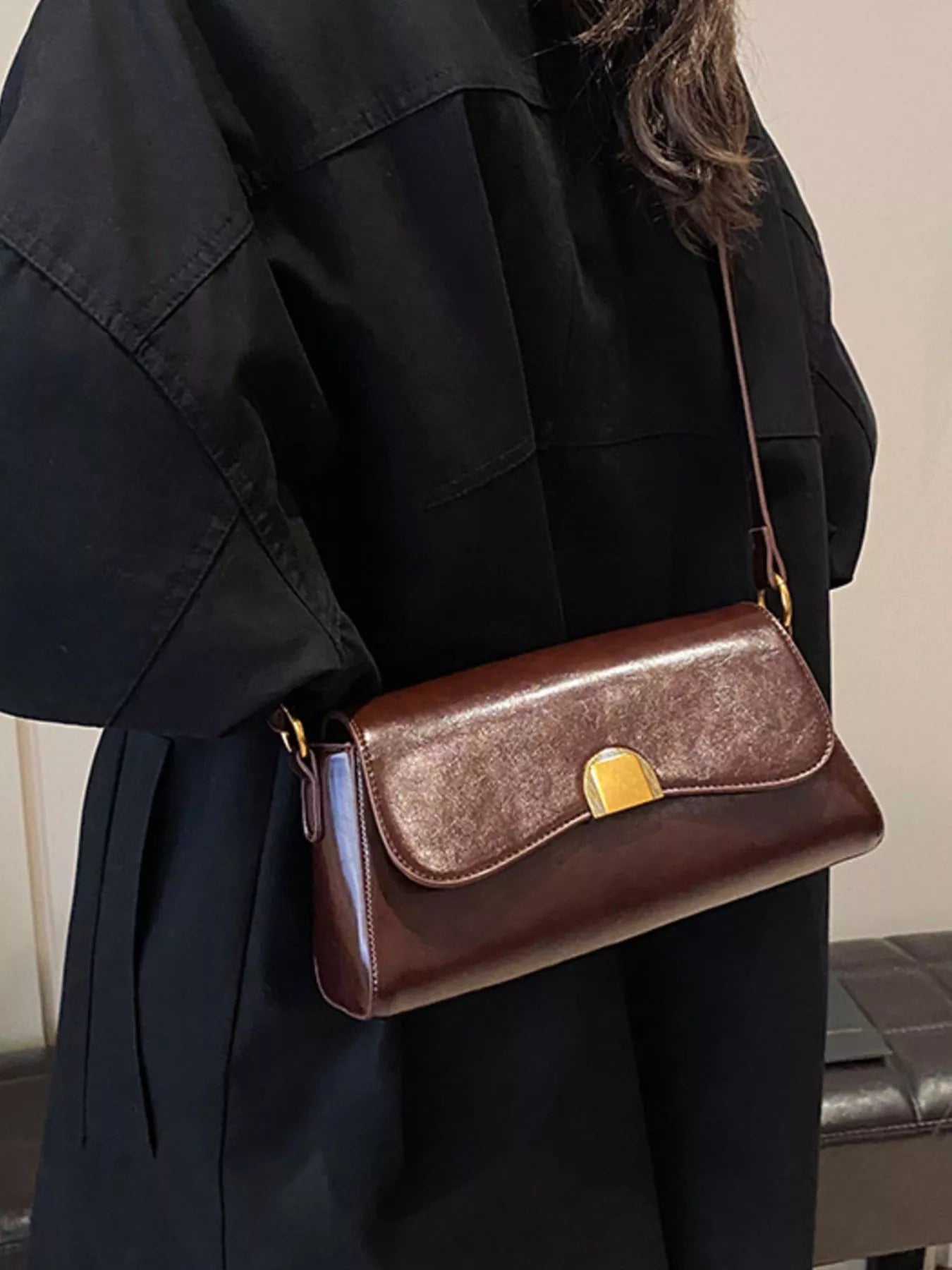 Golden Clasp Shoulder Bag-hand bag-Trendsi-[option4]-[option5]-[option6]-[option7]-[option8]-Shop-Boutique-Clothing-for-Women-Online