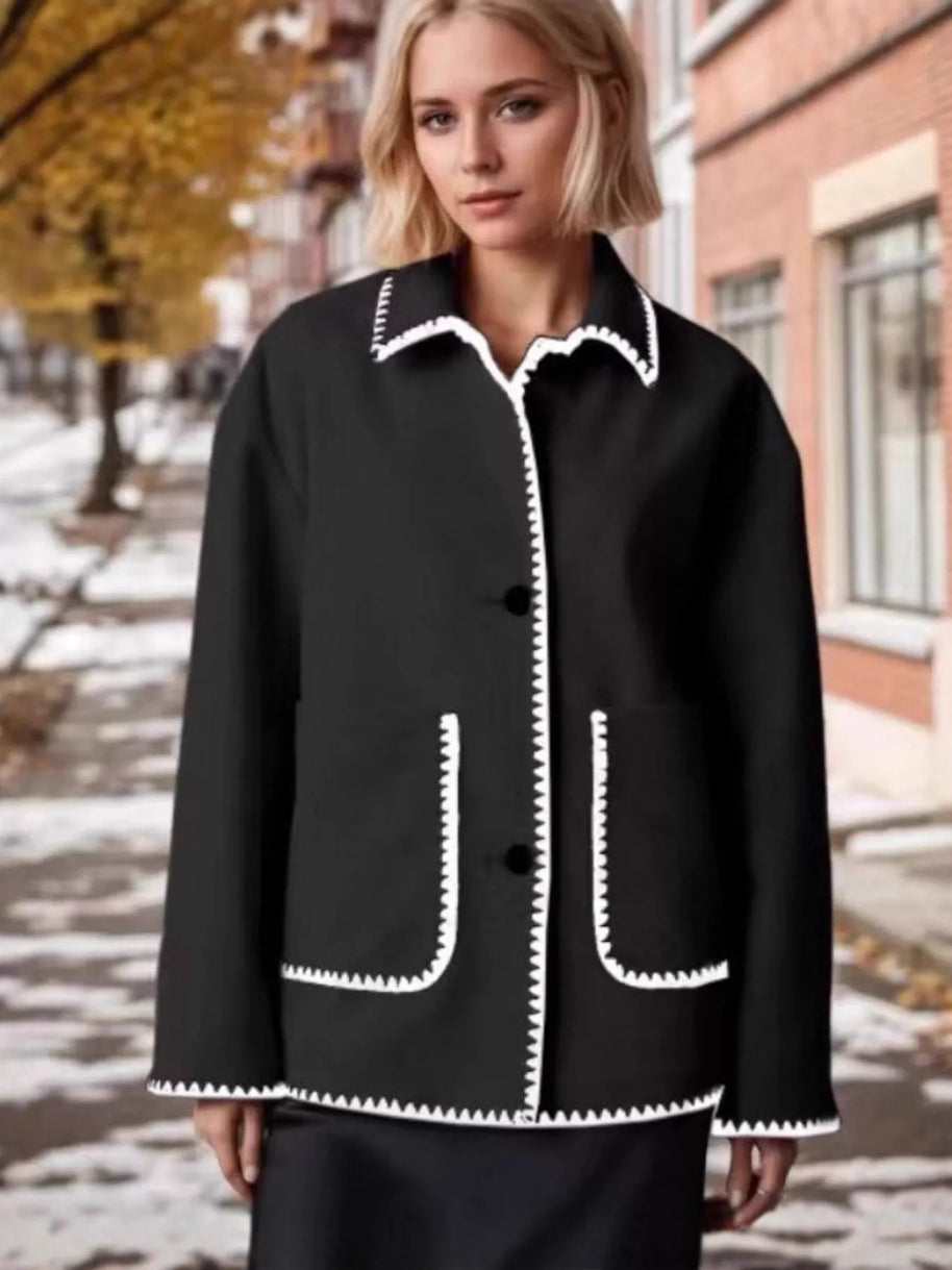 Contrast Trim Drop Shoulder Outerwear-Coats-Trendsi-Black-S-[option4]-[option5]-[option6]-[option7]-[option8]-Shop-Boutique-Clothing-for-Women-Online