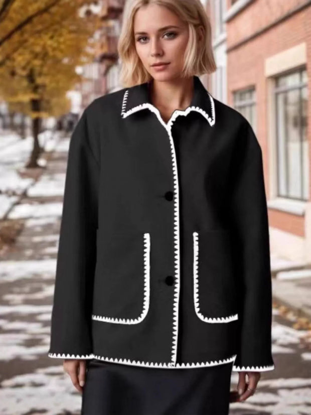 Contrast Trim Drop Shoulder Outerwear-Coats-Trendsi-Black-S-[option4]-[option5]-[option6]-[option7]-[option8]-Shop-Boutique-Clothing-for-Women-Online