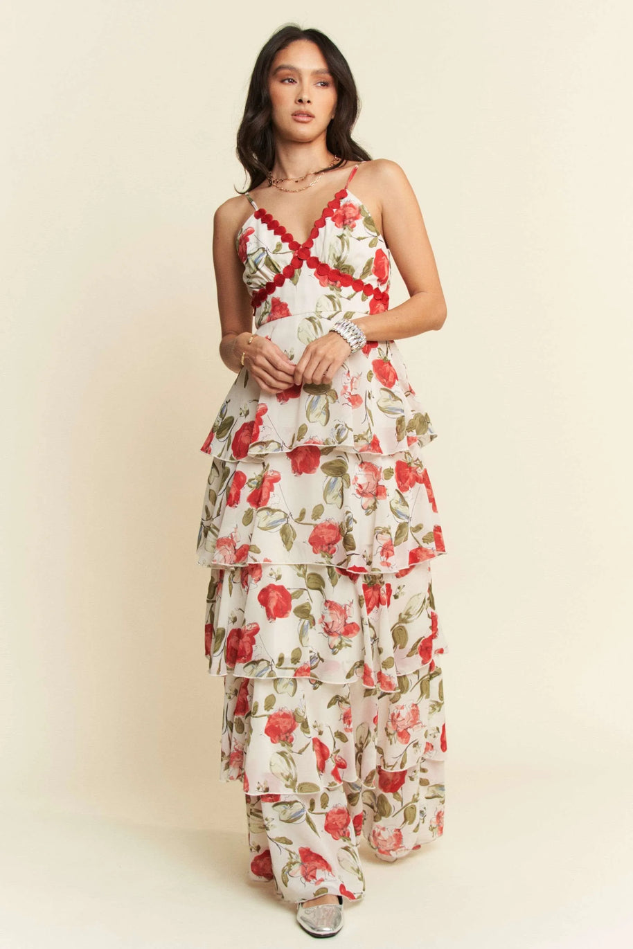Davi & Dani Contrast Ring Lace Layered Ruffle Maxi Cami Dress-Dresses-Trendsi-[option4]-[option5]-[option6]-[option7]-[option8]-Shop-Boutique-Clothing-for-Women-Online