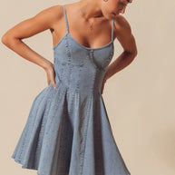 SO ME A Line Fit and Flare Denim Mini Dress-Dresses-Trendsi-[option4]-[option5]-[option6]-[option7]-[option8]-Shop-Boutique-Clothing-for-Women-Online