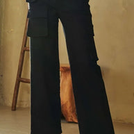Davi & Dani Flap Pocket Mid Rise Cargo Pants-pants-Trendsi-Black-S-[option4]-[option5]-[option6]-[option7]-[option8]-Shop-Boutique-Clothing-for-Women-Online