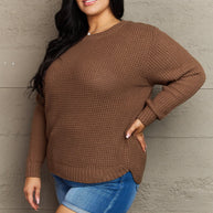 Zenana Breezy Days Plus Size High Low Waffle Knit Sweater-Sweaters-Trendsi-[option4]-[option5]-[option6]-[option7]-[option8]-Shop-Boutique-Clothing-for-Women-Online