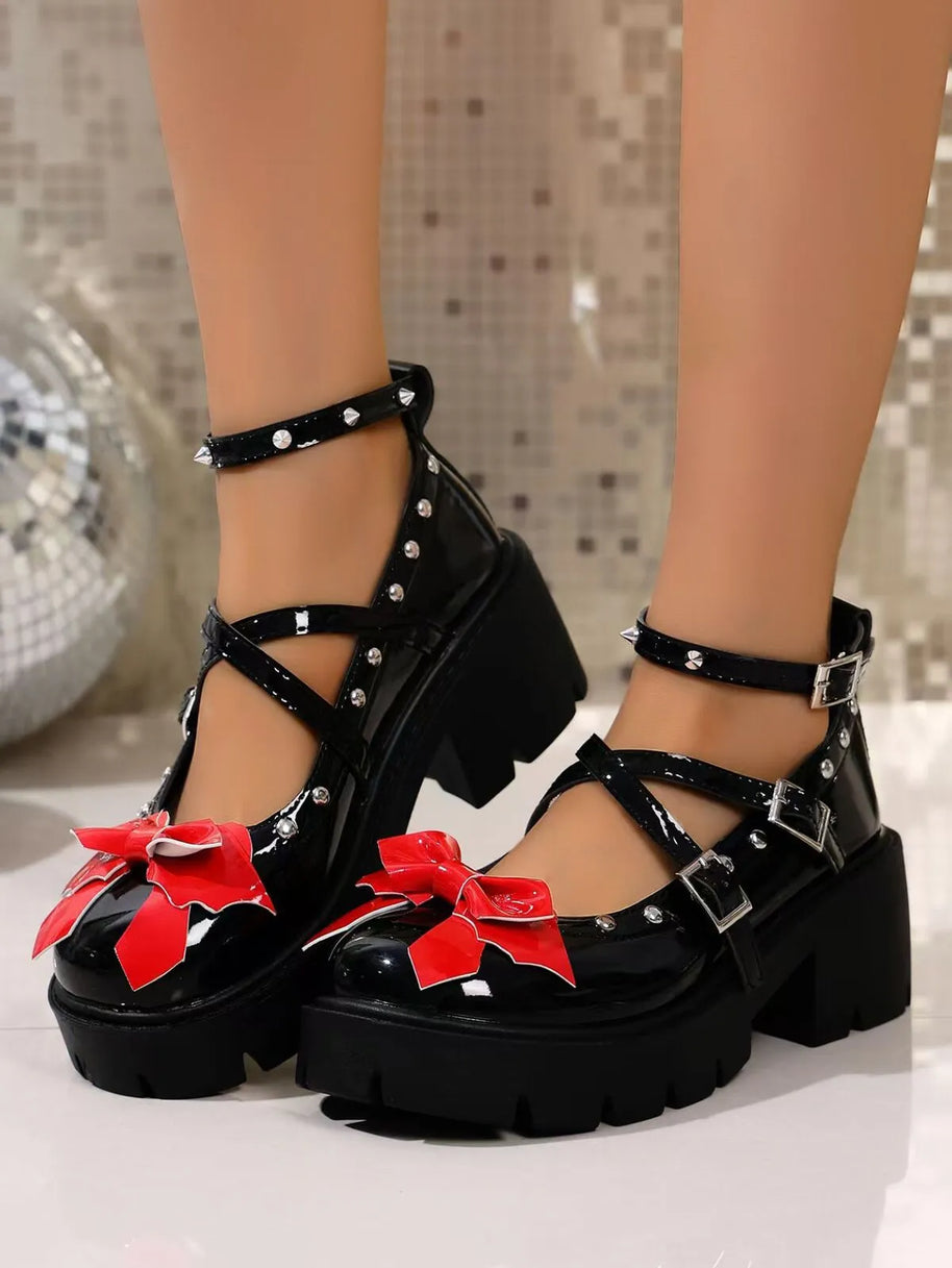 Bow Round Toe Block Heels Pumps-Shoes-Trendsi-Red-35-[option4]-[option5]-[option6]-[option7]-[option8]-Shop-Boutique-Clothing-for-Women-Online