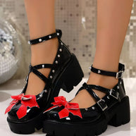 Bow Round Toe Block Heels Pumps-Shoes-Trendsi-Red-35-[option4]-[option5]-[option6]-[option7]-[option8]-Shop-Boutique-Clothing-for-Women-Online