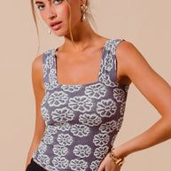 SO ME Two Tone Floral Seamless Tank Top-Tank Tops & Camis-Trendsi-CHARCOAL BLUE-S-[option4]-[option5]-[option6]-[option7]-[option8]-Shop-Boutique-Clothing-for-Women-Online