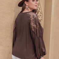 Plus Size Lace Detail Tie Neck Long Sleeve Blouse-Blouses-Trendsi-[option4]-[option5]-[option6]-[option7]-[option8]-Shop-Boutique-Clothing-for-Women-Online