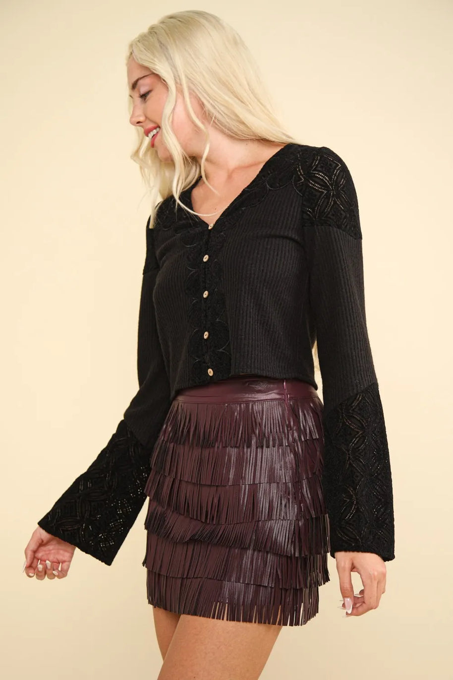 VERY J V-Neck Lace Detail Button Down Crop Ribbed Knit Top-Crop Tops-Trendsi-[option4]-[option5]-[option6]-[option7]-[option8]-Shop-Boutique-Clothing-for-Women-Online