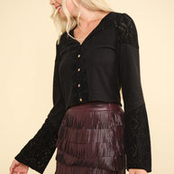 VERY J V-Neck Lace Detail Button Down Crop Ribbed Knit Top-Crop Tops-Trendsi-[option4]-[option5]-[option6]-[option7]-[option8]-Shop-Boutique-Clothing-for-Women-Online