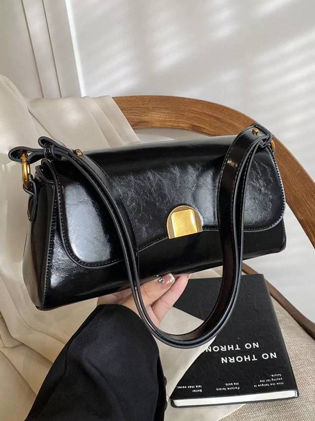 Golden Clasp Shoulder Bag-hand bag-Trendsi-Black-One Size-[option4]-[option5]-[option6]-[option7]-[option8]-Shop-Boutique-Clothing-for-Women-Online