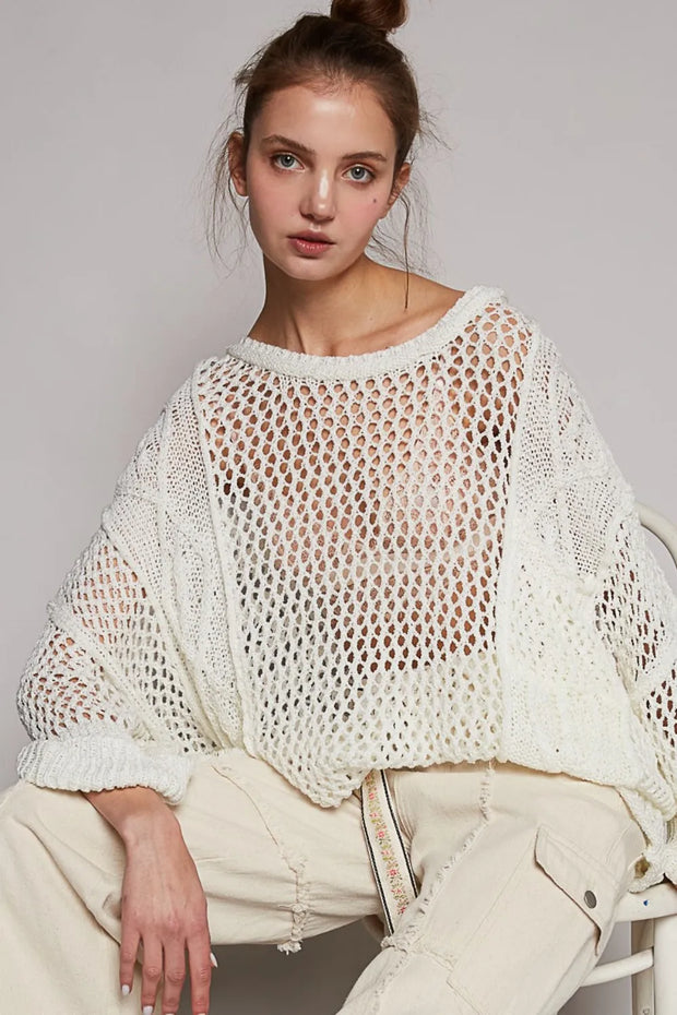 POL Openwork Long Sleeve Knit Cover Up-Cover Ups-Trendsi-Pure White-S-[option4]-[option5]-[option6]-[option7]-[option8]-Shop-Boutique-Clothing-for-Women-Online