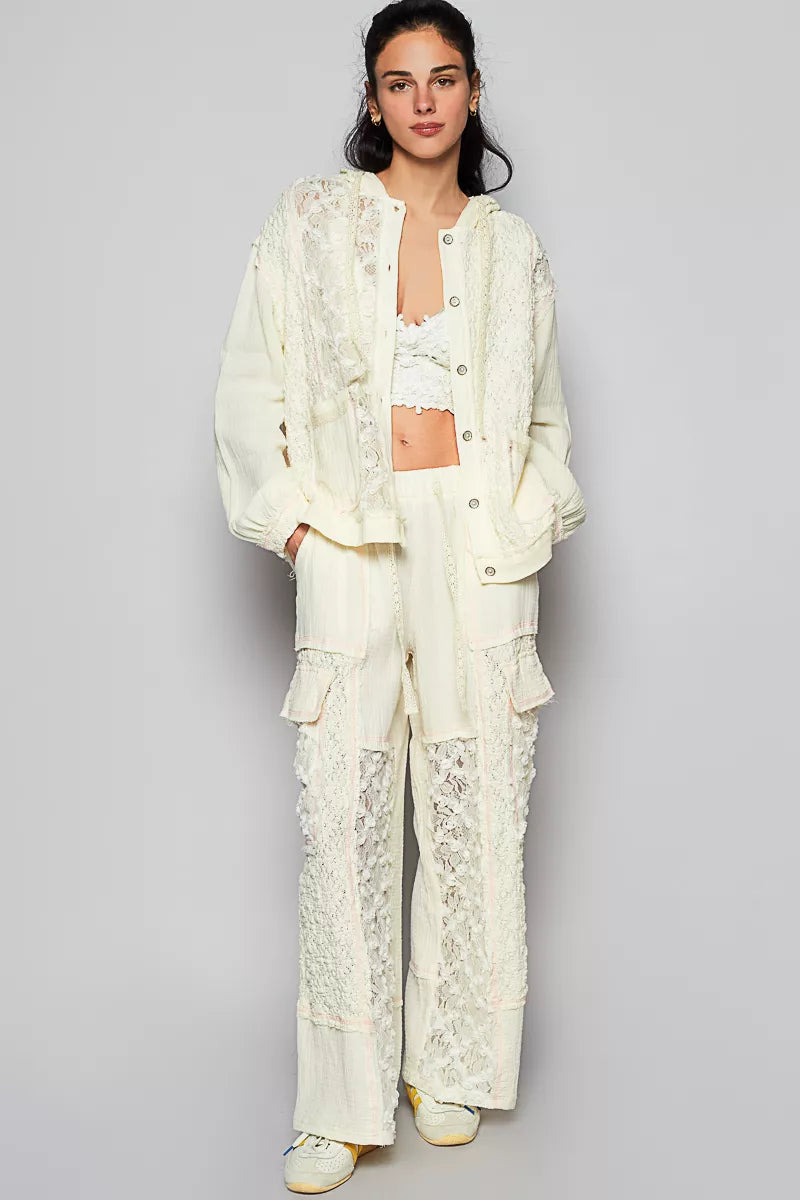 POL Exposed Seam Button Down Hooded Jacket with Lace Detail-Jacket-Trendsi-[option4]-[option5]-[option6]-[option7]-[option8]-Shop-Boutique-Clothing-for-Women-Online