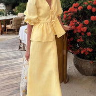 Tie Front Peplum Top and Skirt Set-Sets-Trendsi-[option4]-[option5]-[option6]-[option7]-[option8]-Shop-Boutique-Clothing-for-Women-Online