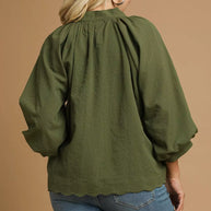 Textured Notched Balloon Sleeve Blouse-Blouses-Trendsi-[option4]-[option5]-[option6]-[option7]-[option8]-Shop-Boutique-Clothing-for-Women-Online