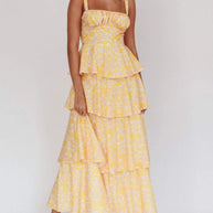 Floral Layered Ruffle Dress-Dresses-Trendsi-Yellow-S-[option4]-[option5]-[option6]-[option7]-[option8]-Shop-Boutique-Clothing-for-Women-Online