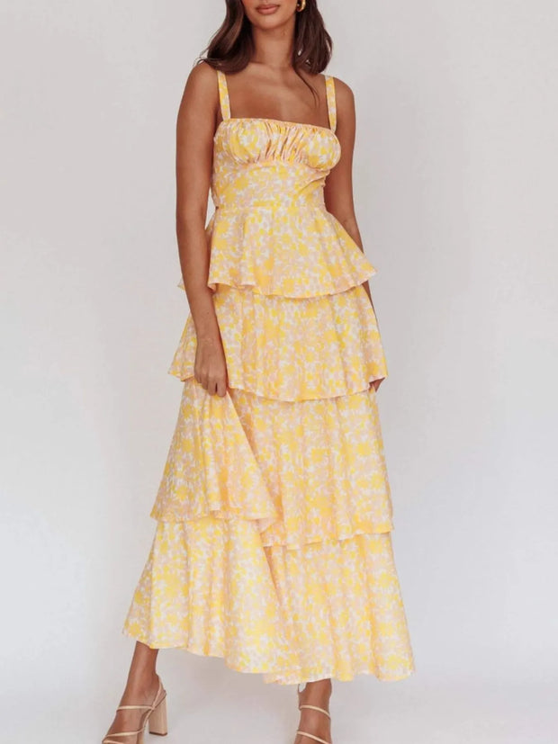 Floral Layered Ruffle Dress-Dresses-Trendsi-Yellow-S-[option4]-[option5]-[option6]-[option7]-[option8]-Shop-Boutique-Clothing-for-Women-Online