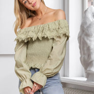 ADORA Smocking Blouse with Eyelet Lace Ruffle-Blouses-Trendsi-SAGE-S-[option4]-[option5]-[option6]-[option7]-[option8]-Shop-Boutique-Clothing-for-Women-Online