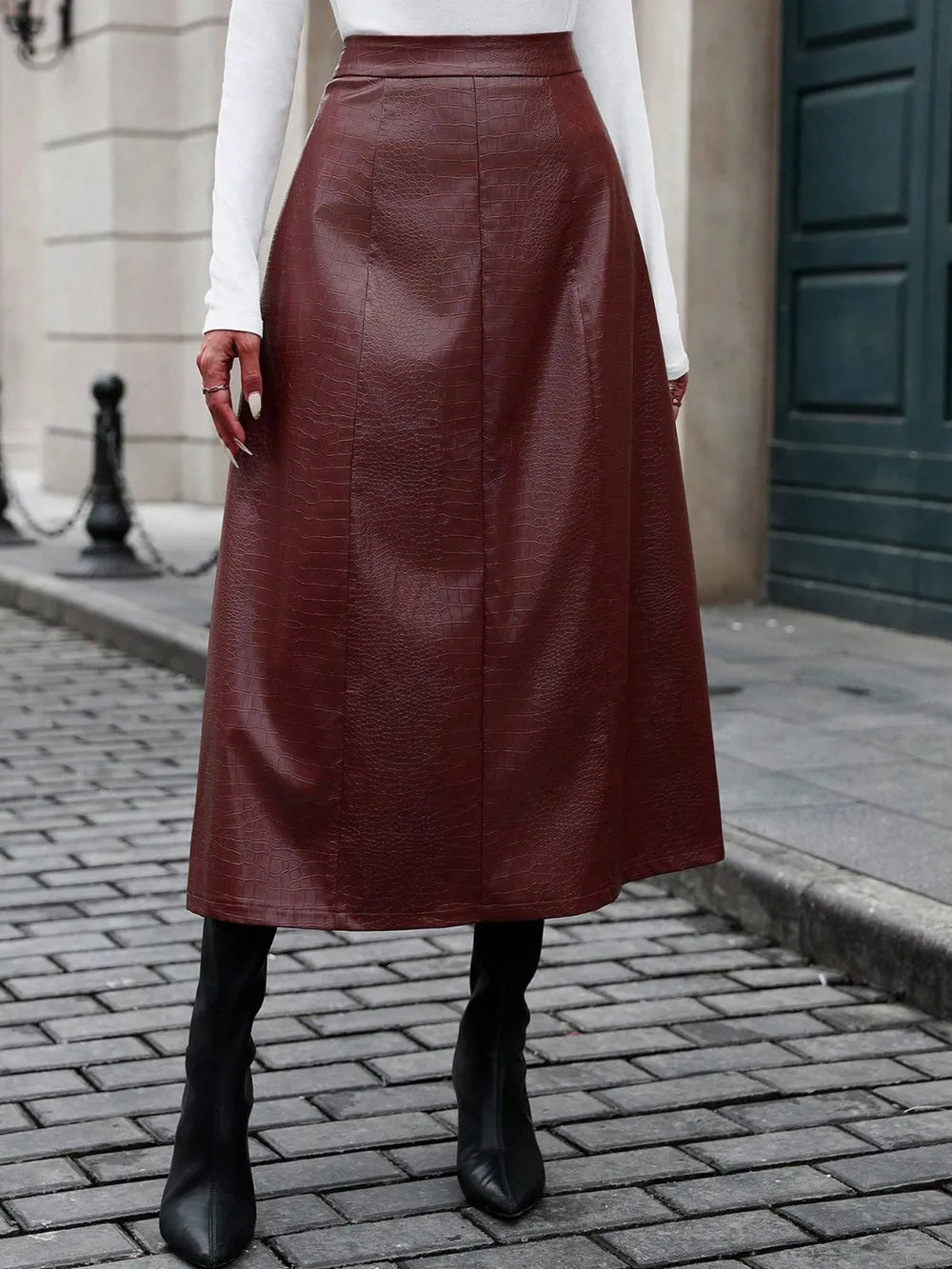High Waist Midi Skirt-Skirts-Trendsi-Burgundy-XS-[option4]-[option5]-[option6]-[option7]-[option8]-Shop-Boutique-Clothing-for-Women-Online