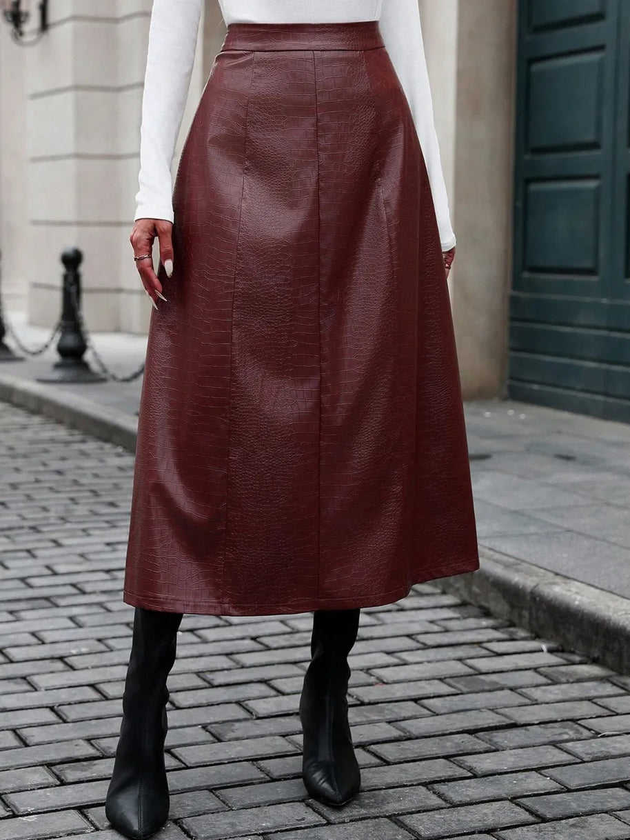 High Waist Midi Skirt-Skirts-Trendsi-Burgundy-XS-[option4]-[option5]-[option6]-[option7]-[option8]-Shop-Boutique-Clothing-for-Women-Online