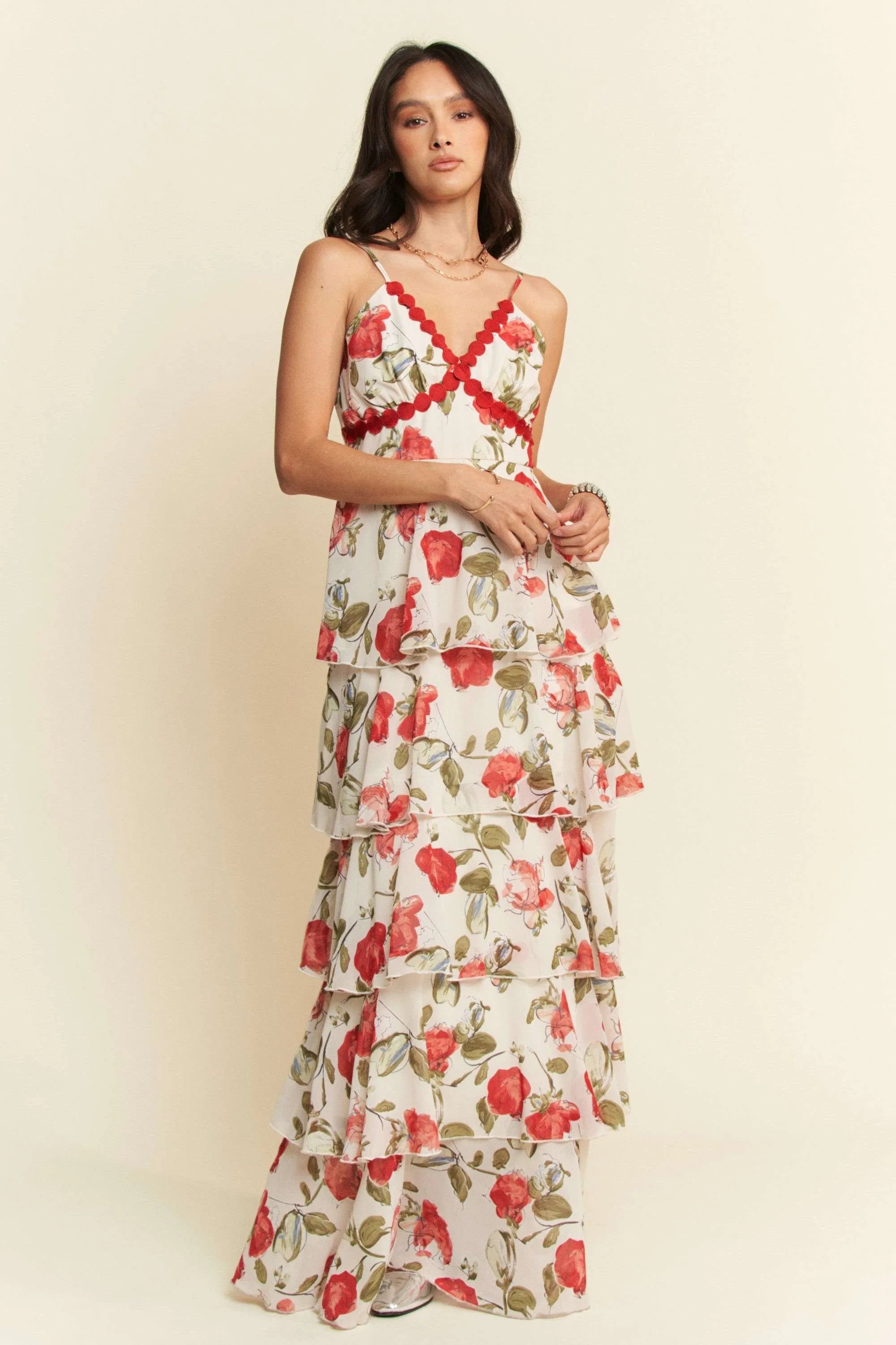 Davi & Dani Contrast Ring Lace Layered Ruffle Maxi Cami Dress-Dresses-Trendsi-[option4]-[option5]-[option6]-[option7]-[option8]-Shop-Boutique-Clothing-for-Women-Online