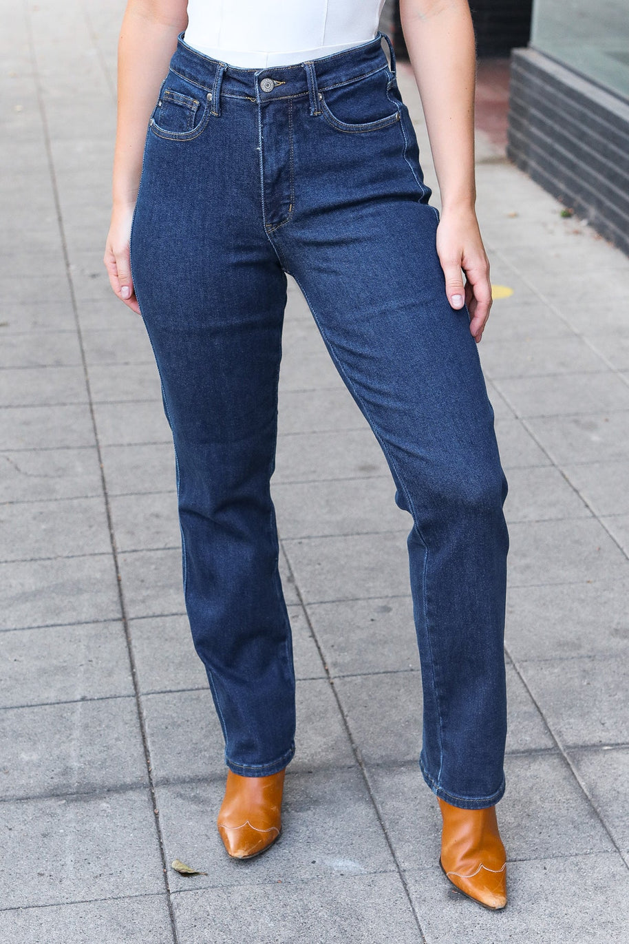 Judy Blue Dark Wash High Waisted Straight Fit Jeans-Judy Blue-[option4]-[option5]-[option6]-[option7]-[option8]-Shop-Boutique-Clothing-for-Women-Online