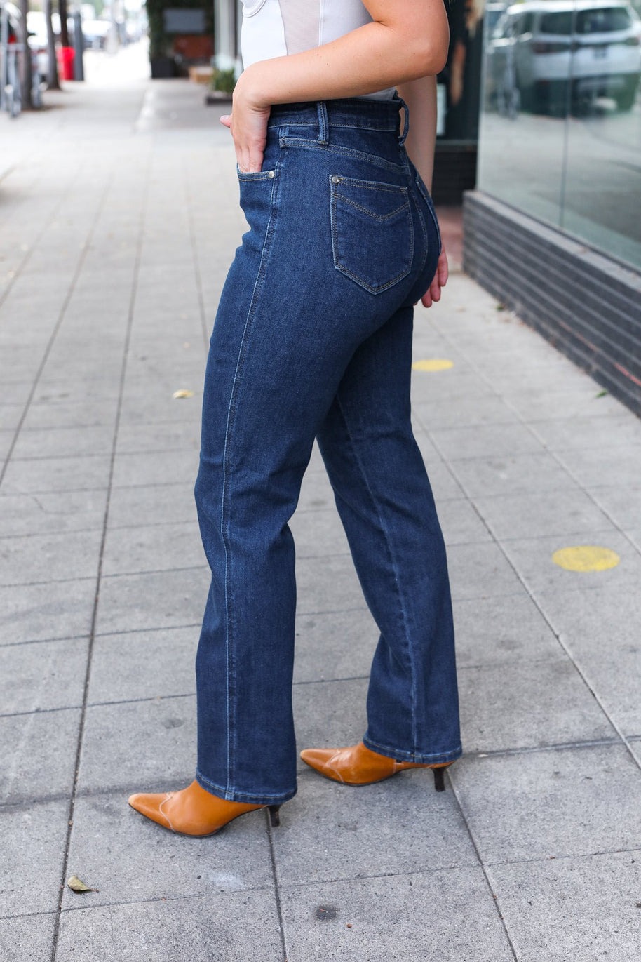 Judy Blue Dark Wash High Waisted Straight Fit Jeans-Judy Blue-[option4]-[option5]-[option6]-[option7]-[option8]-Shop-Boutique-Clothing-for-Women-Online