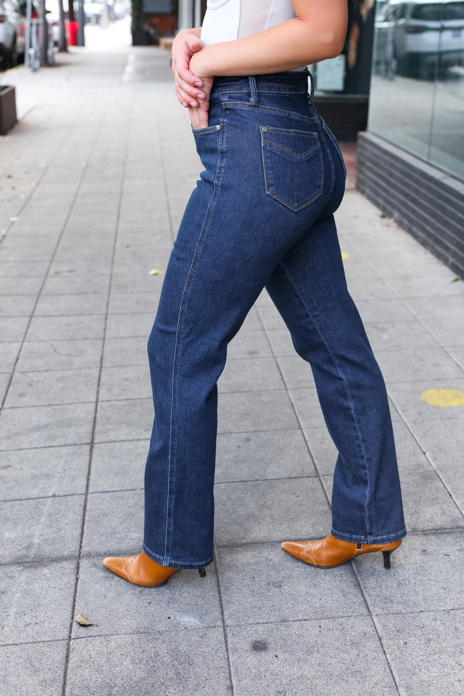 Judy Blue Dark Wash High Waisted Straight Fit Jeans-Judy Blue-[option4]-[option5]-[option6]-[option7]-[option8]-Shop-Boutique-Clothing-for-Women-Online