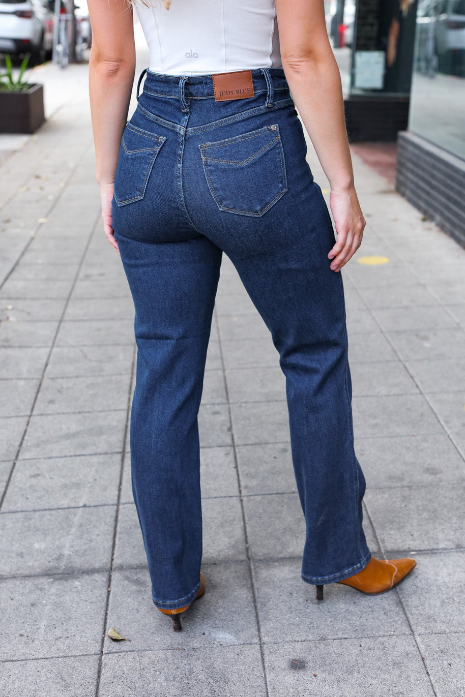 Judy Blue Dark Wash High Waisted Straight Fit Jeans-Judy Blue-[option4]-[option5]-[option6]-[option7]-[option8]-Shop-Boutique-Clothing-for-Women-Online