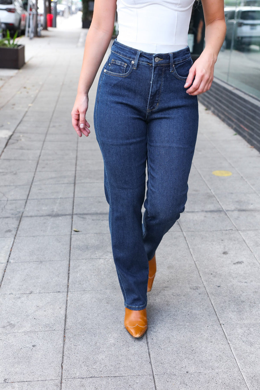 Judy Blue Dark Wash High Waisted Straight Fit Jeans-Judy Blue-[option4]-[option5]-[option6]-[option7]-[option8]-Shop-Boutique-Clothing-for-Women-Online