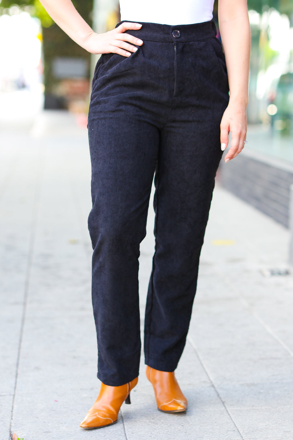 Zenana Going Your Way Black Corduroy High Rise Tapered Leg Pants-Zenana-[option4]-[option5]-[option6]-[option7]-[option8]-Shop-Boutique-Clothing-for-Women-Online