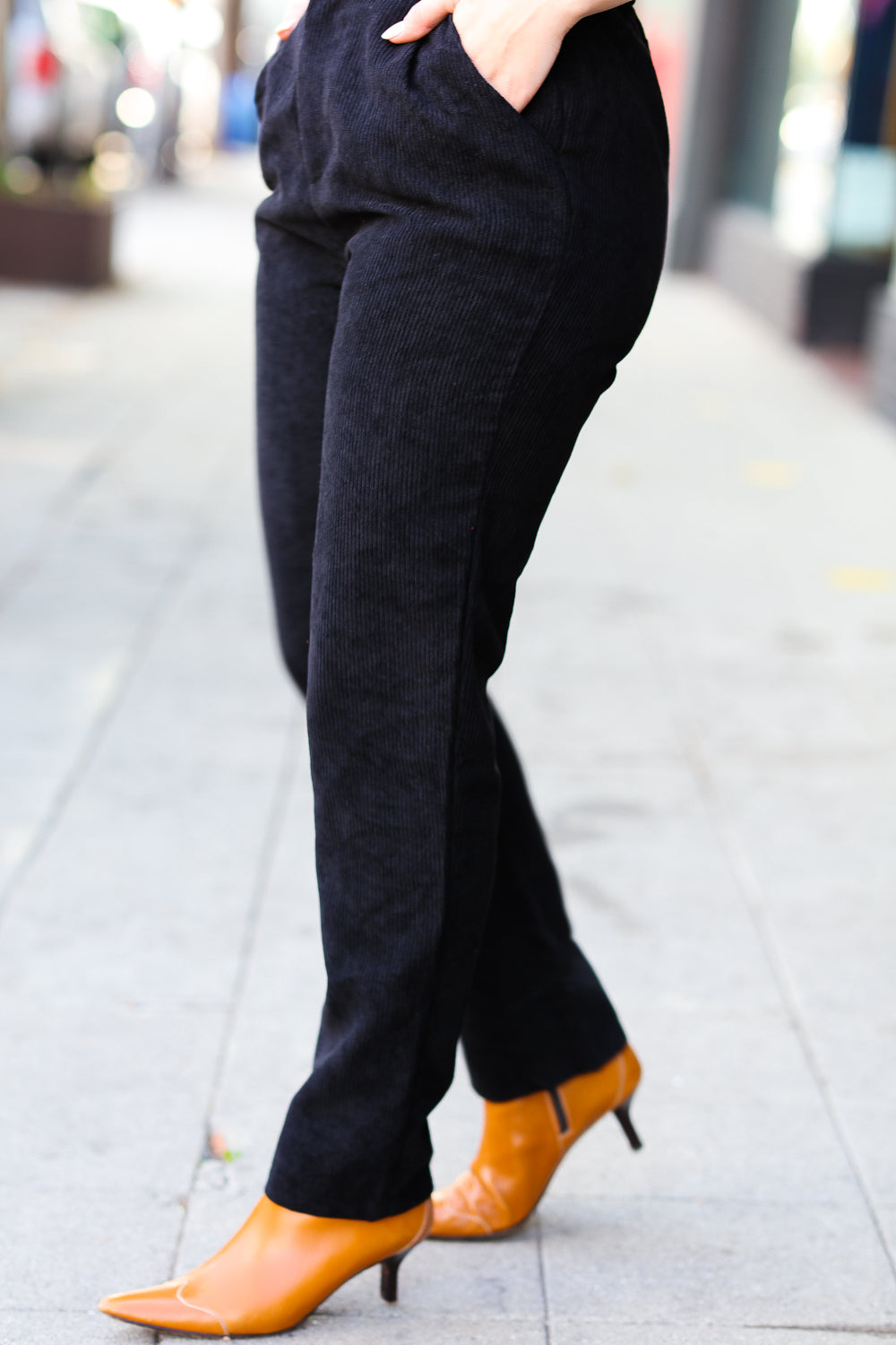 Zenana Going Your Way Black Corduroy High Rise Tapered Leg Pants-Zenana-[option4]-[option5]-[option6]-[option7]-[option8]-Shop-Boutique-Clothing-for-Women-Online