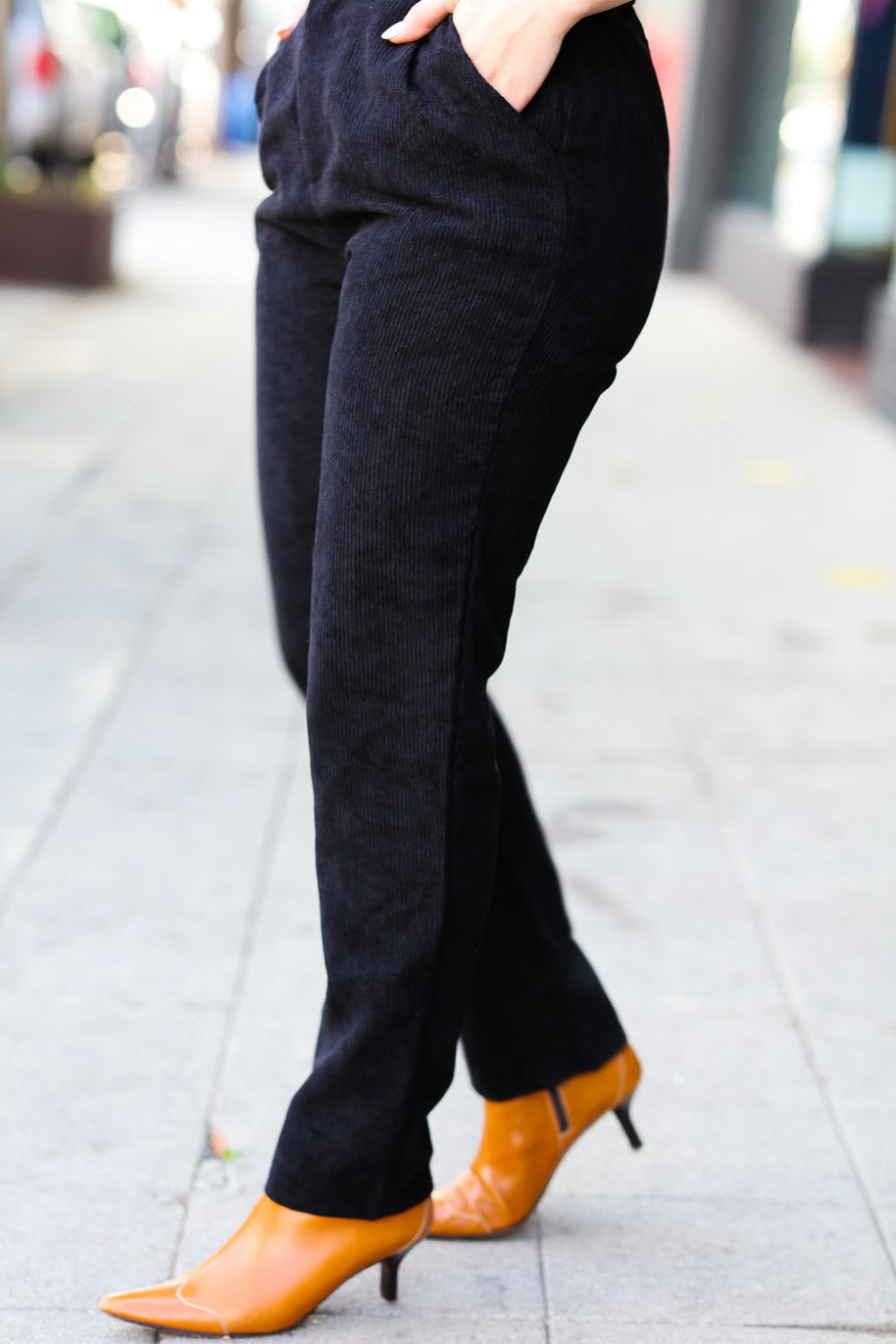 Zenana Going Your Way Black Corduroy High Rise Tapered Leg Pants-Zenana-[option4]-[option5]-[option6]-[option7]-[option8]-Shop-Boutique-Clothing-for-Women-Online