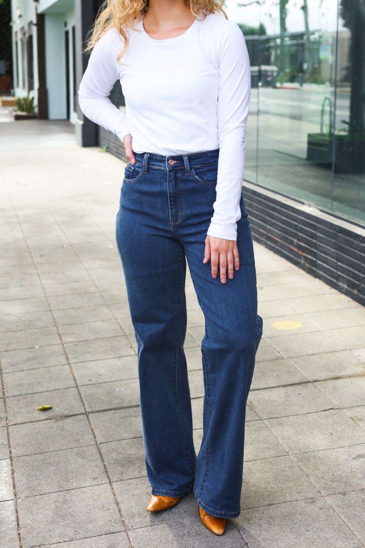 Judy Blue Medium Wash High Waist Wide Leg Jeans-Judy Blue-[option4]-[option5]-[option6]-[option7]-[option8]-Shop-Boutique-Clothing-for-Women-Online