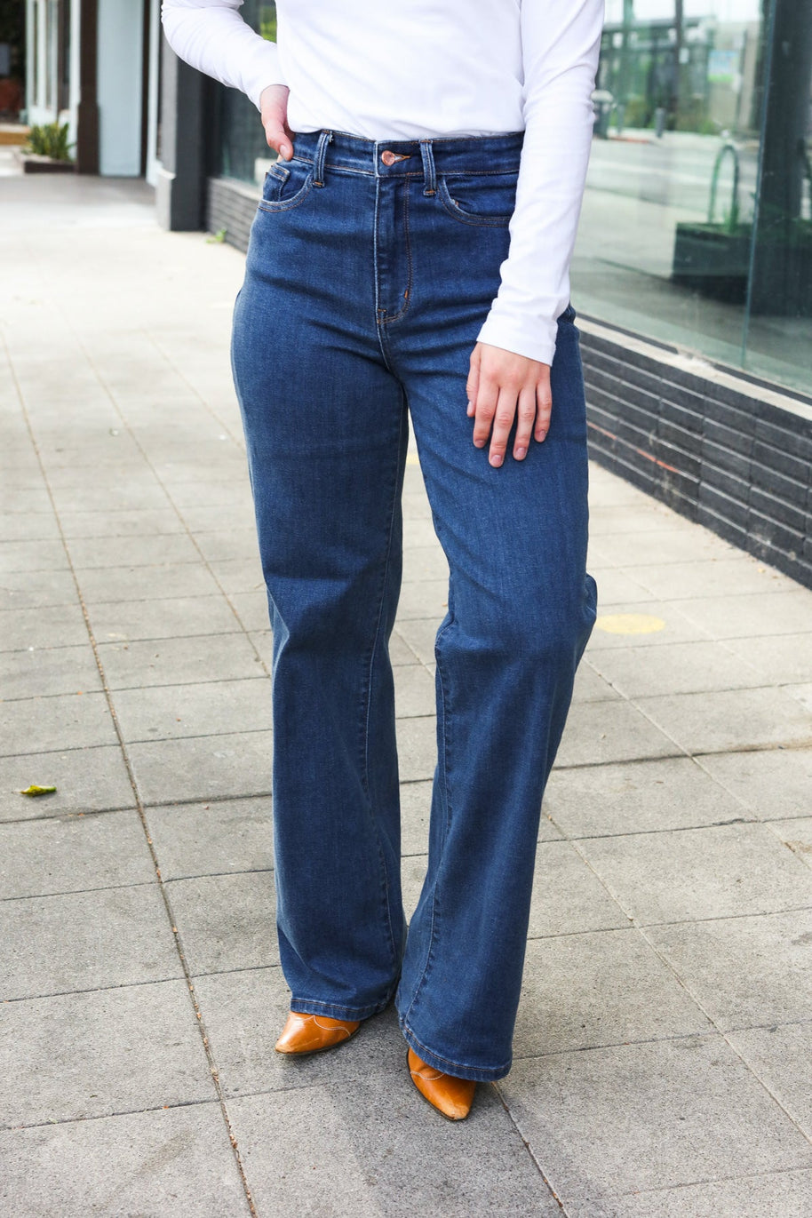 Judy Blue Medium Wash High Waist Wide Leg Jeans-Judy Blue-[option4]-[option5]-[option6]-[option7]-[option8]-Shop-Boutique-Clothing-for-Women-Online