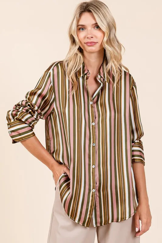 Mittoshop Striped Button Down Satin Shirt-Blouses-Trendsi-[option4]-[option5]-[option6]-[option7]-[option8]-Shop-Boutique-Clothing-for-Women-Online