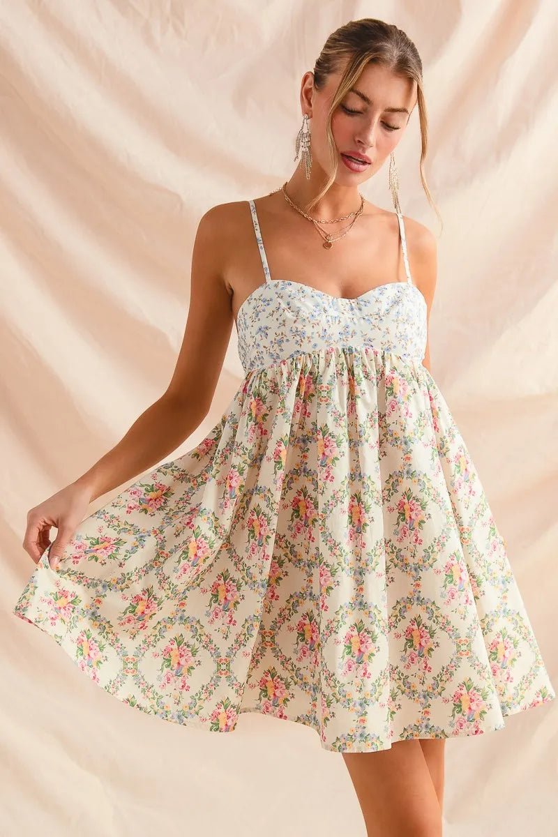 SO ME Mixed Floral Print Sleeveless Mini Dress-Dresses-Trendsi-[option4]-[option5]-[option6]-[option7]-[option8]-Shop-Boutique-Clothing-for-Women-Online