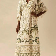 Palm Print V-Neck Midi Dress-Dresses-Trendsi-[option4]-[option5]-[option6]-[option7]-[option8]-Shop-Boutique-Clothing-for-Women-Online
